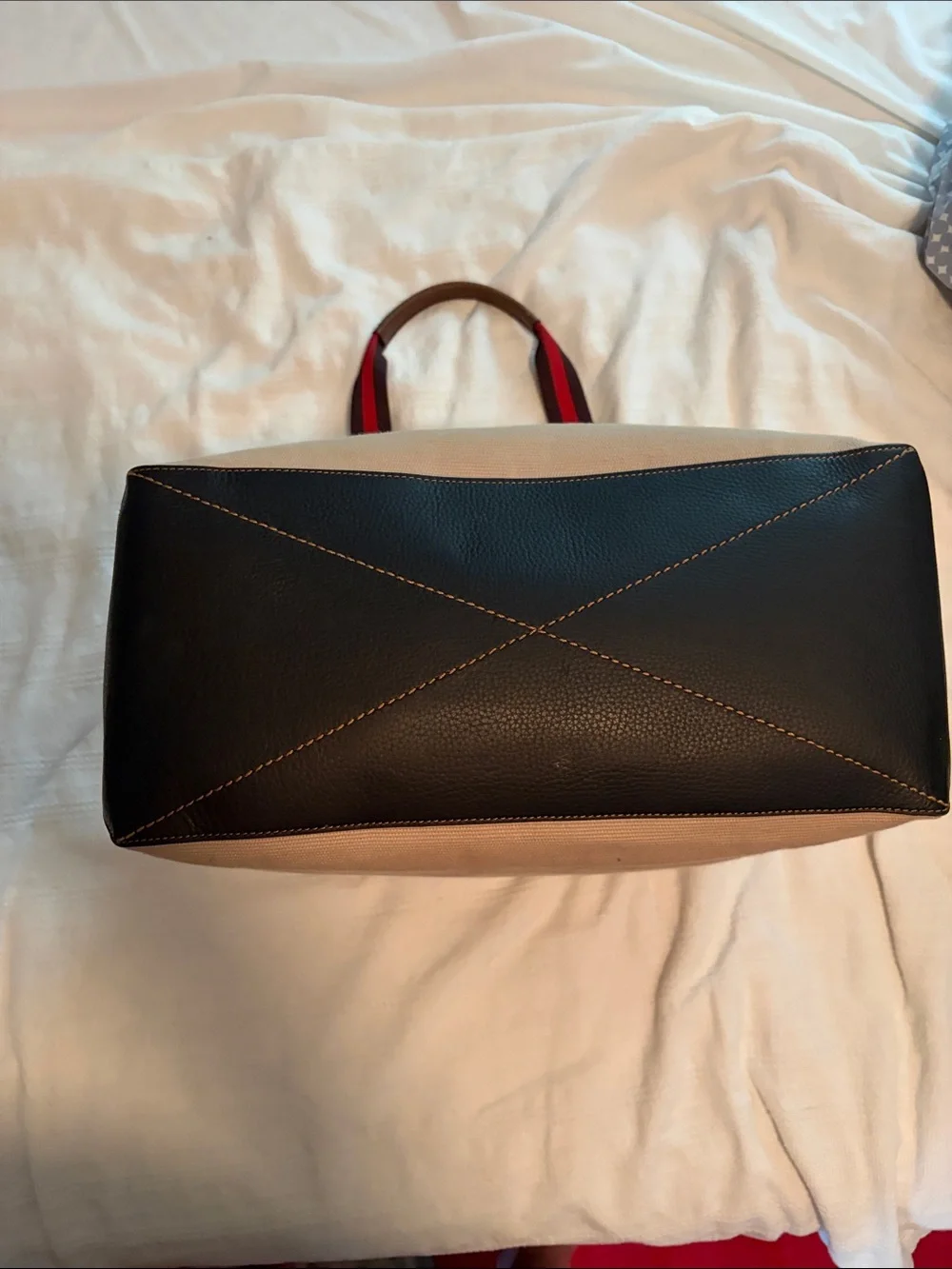 Coach 38” Canvas Duffel Tote in Tan with Red-Trim Handles with original tag.